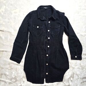SHEIN SXY Sinched Waist Long Sleeve Denim Dress Jacket M Charcoal Black Western